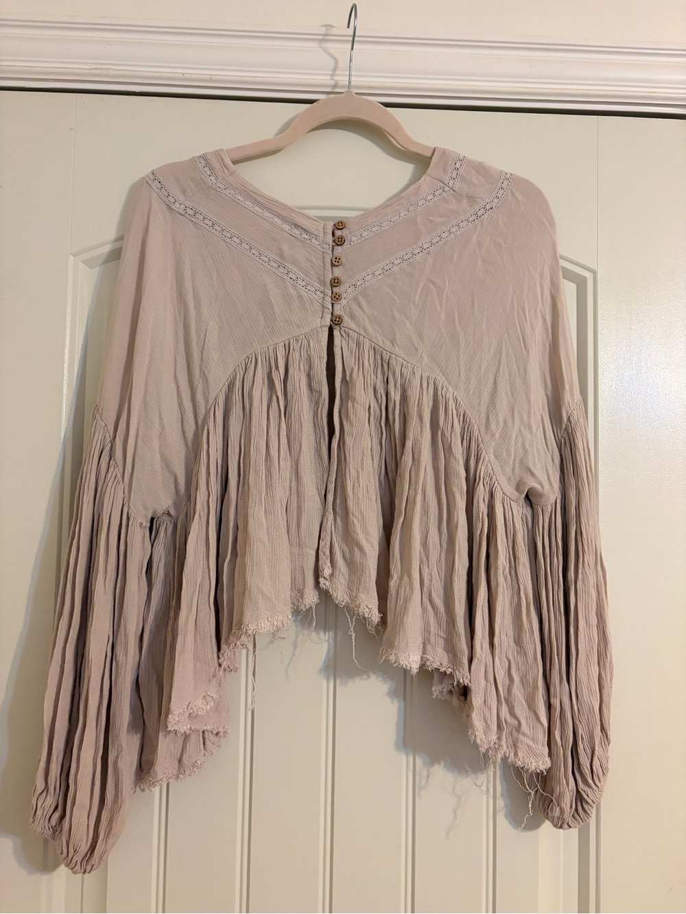 Free People Blush Pink Crinkled Peasant Blouse - Long Sleeve - Picture 2 of 3